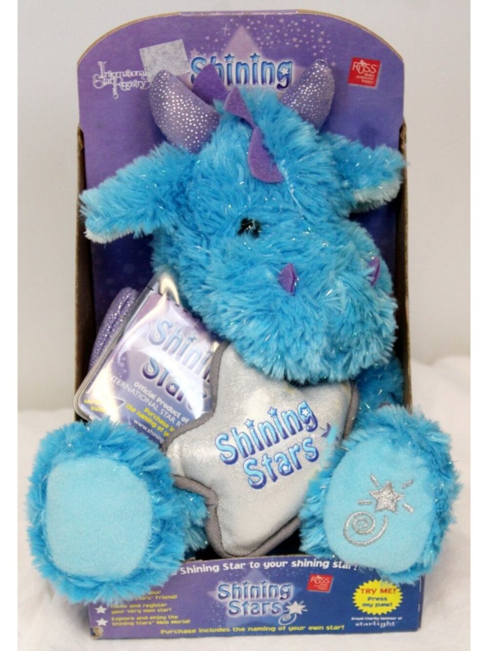 2007 Russ Plush Shining Stars Blue Dragon Animal Wings Blue Int'l Registry Code